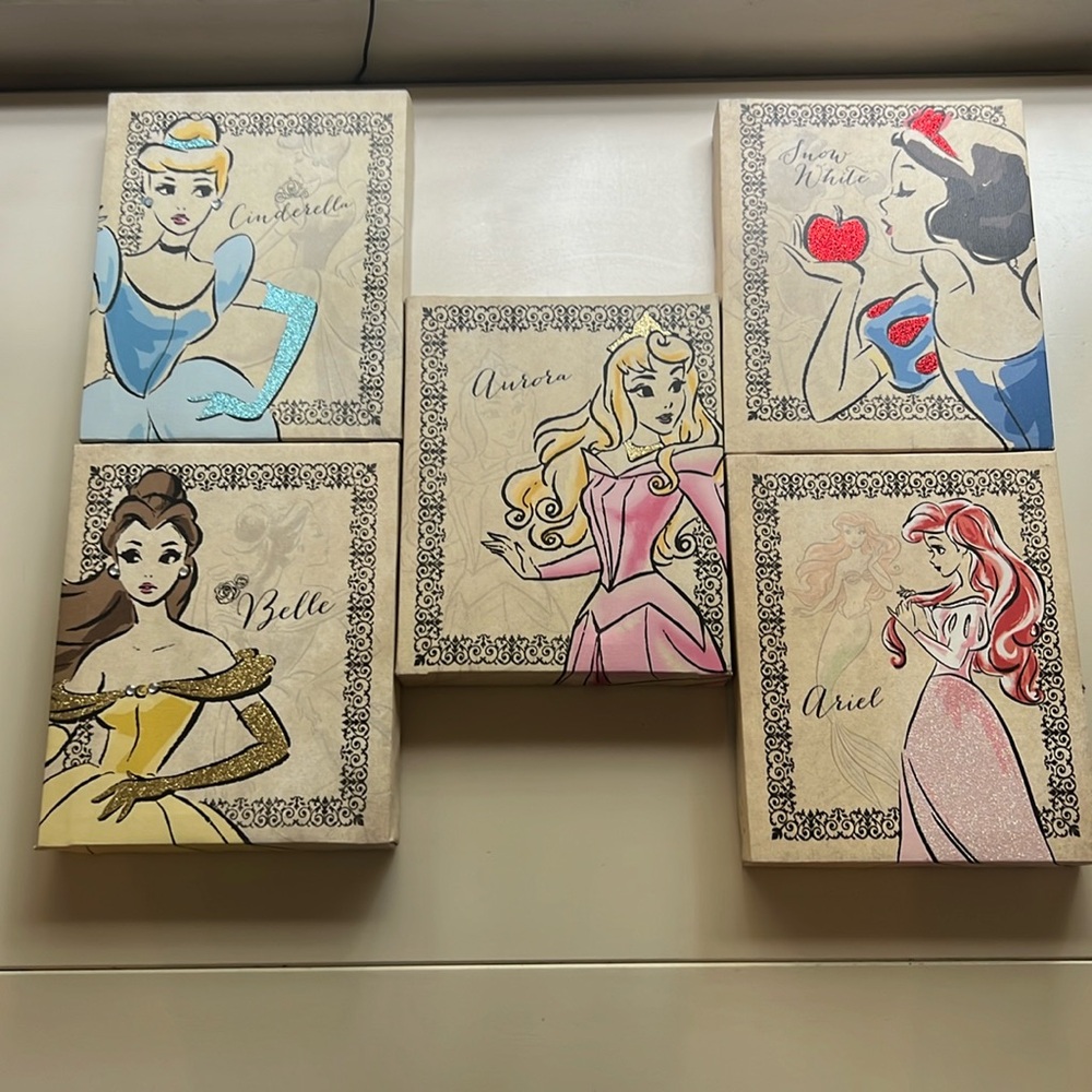 Disney Princesses Cinderella Belle Aurora Snow White Ariel Set of 5 Wall Art